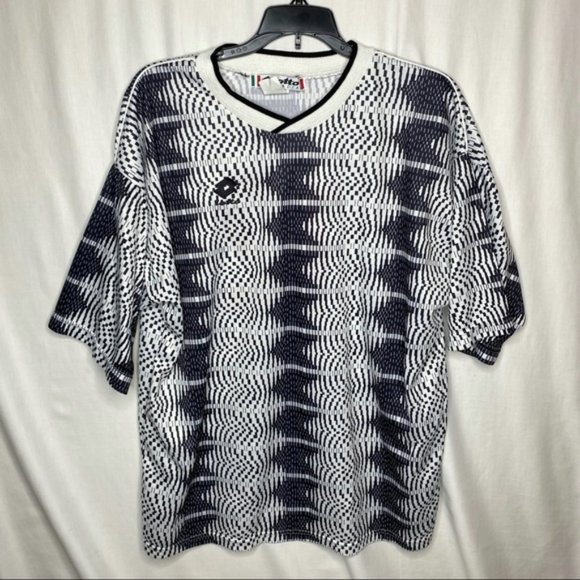 Vintage Lotto Italia 14 Mens All Over Geometric Soccer Futbol Jersey Size XL 90s - Picture 1 of 3